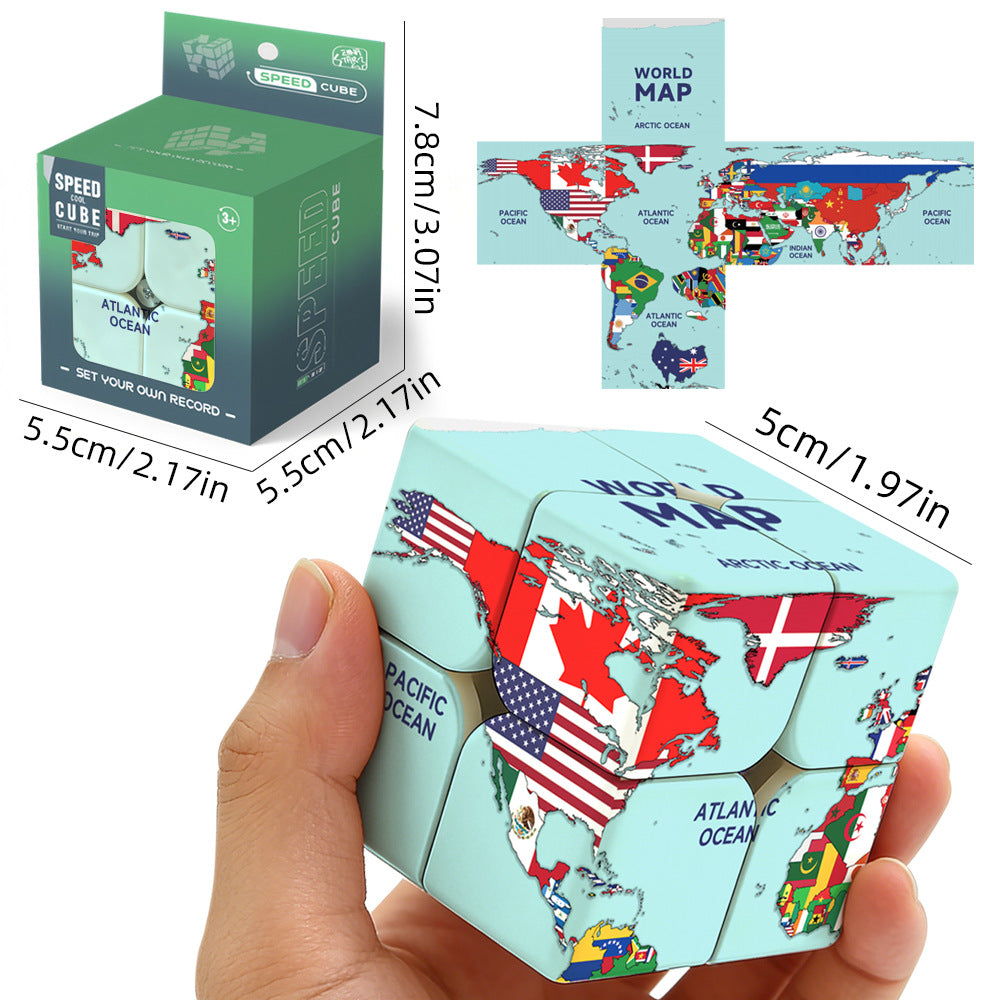 Ziina World Map & Flags Theme Speed Puzzle Cube - 7x7 4x4 3x3 2x2