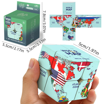 Ziina World Map & Flags Theme Speed Puzzle Cube - 7x7 4x4 3x3 2x2