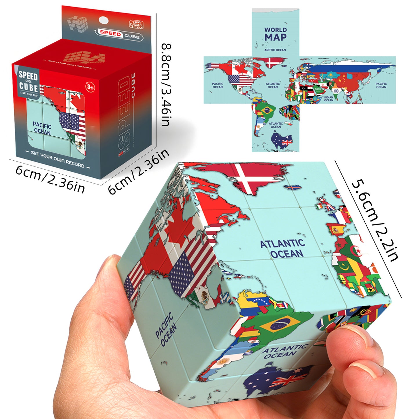 Ziina World Map & Flags Theme Speed Puzzle Cube - 7x7 4x4 3x3 2x2