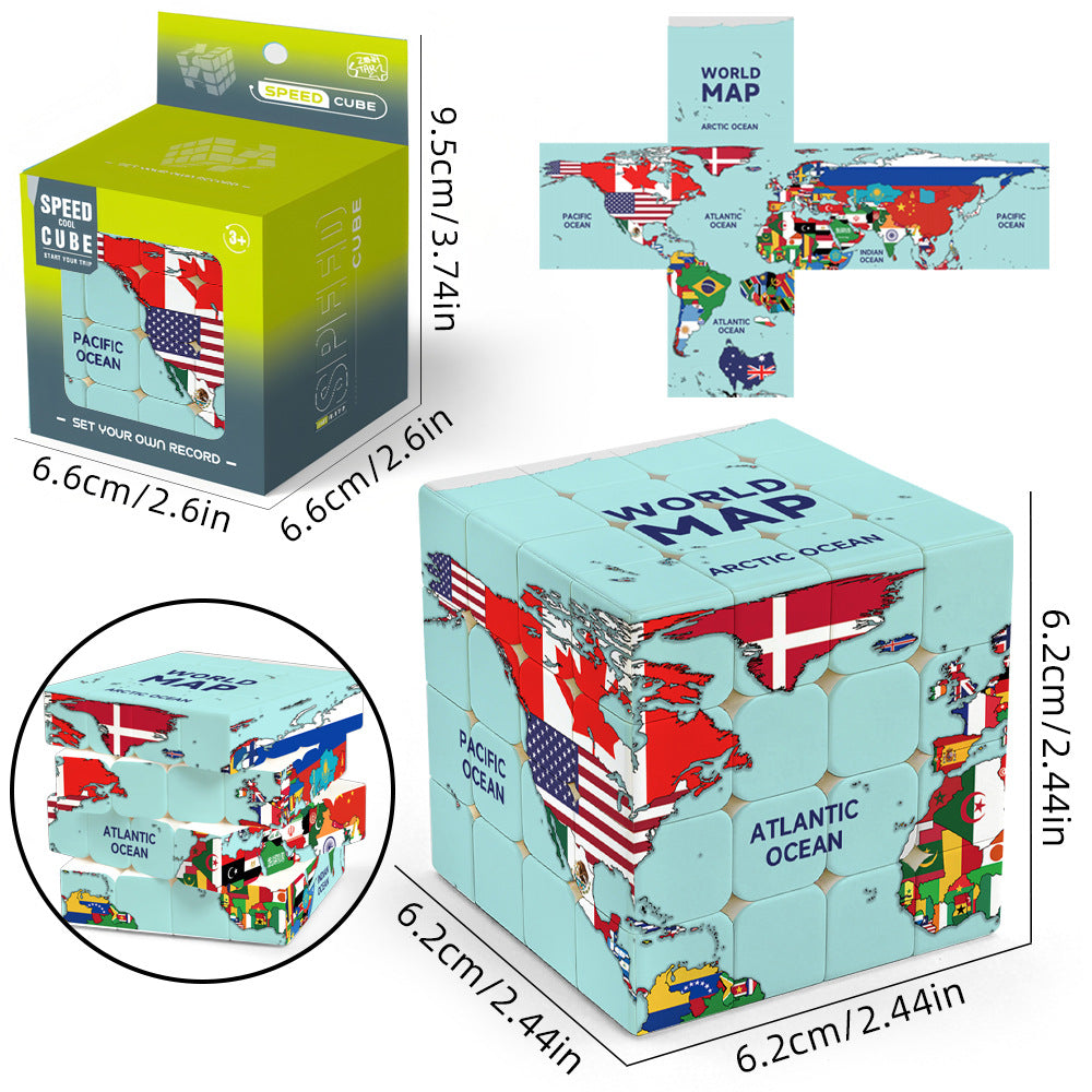 Ziina World Map & Flags Theme Speed Puzzle Cube - 7x7 4x4 3x3 2x2
