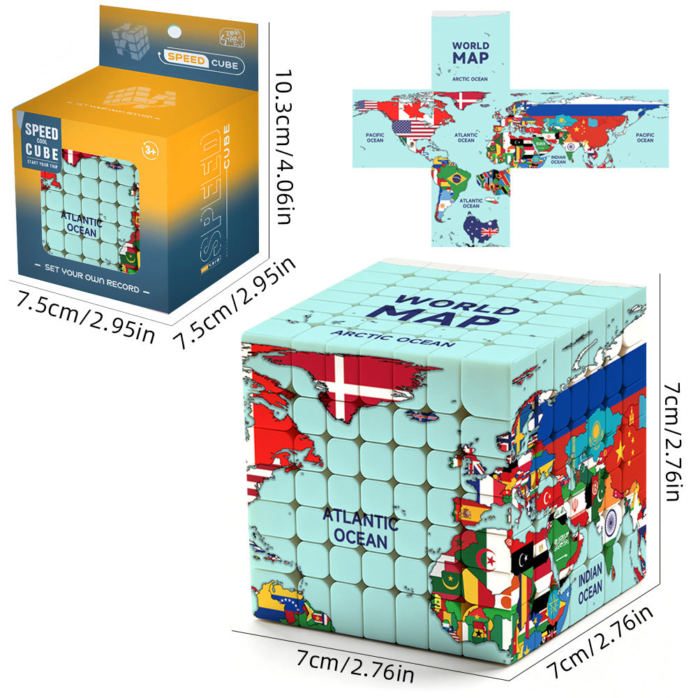 Ziina World Map & Flags Theme Speed Puzzle Cube - 7x7 4x4 3x3 2x2