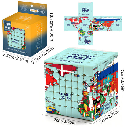 Ziina World Map & Flags Theme Speed Puzzle Cube - 7x7 4x4 3x3 2x2