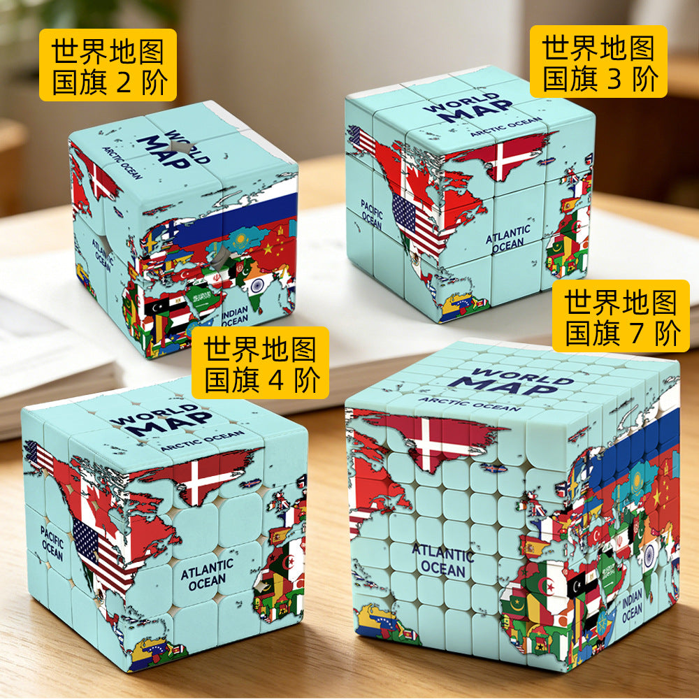 Ziina World Map & Flags Theme Speed Puzzle Cube - 7x7 4x4 3x3 2x2
